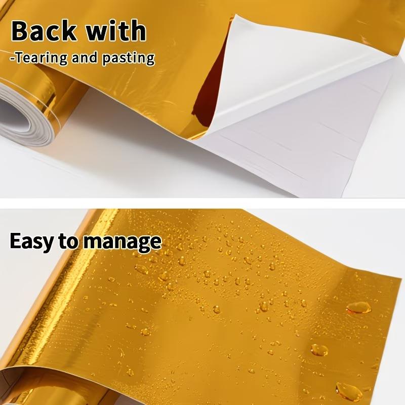 1 Stück 5 m x 10 cm Goldene Selbstklebende Tapetenbordüre - PVC Abnehmbare Wasserdichte Folie, Geeignet für Bilderrahmen, Badezimmer, Küchen
