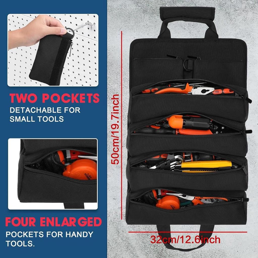 Heavy Duty Tool Bag Roll Up, UUP Rolled Empty Tool Organizer, Foldable with 2 Small Pouches, Portable for Mechanics Electricians