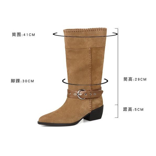 Cowhide version~ retro western cowboy boots women's 2025 new pointed belt buckle medium tube knight maillard short boots