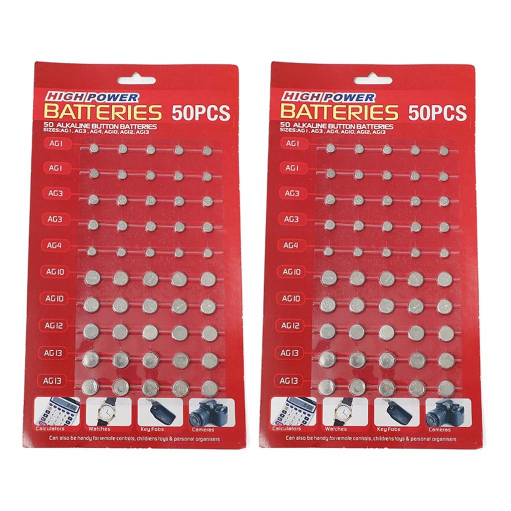 100Pcs/ AG1/AG3/AG4/AG10/AG12/AG13 Batteries Set for Watch Clock Camera Mixed Button Coin Cell Battery