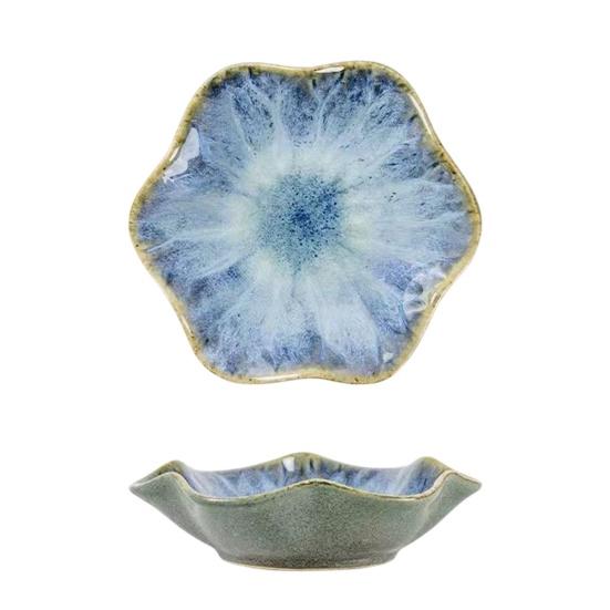Yousheng Soy Sauce Dish Plate, Ceramic Lotus Leaf Design, High-Temperature Fired Unique Texture Jewelry Holder, for Soy Sauce Dipping Vinegar