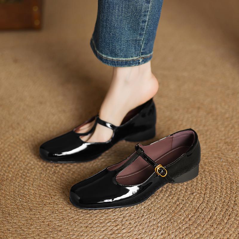Fashion 2025 New Spring Women's Pumps Low Heels Square Toe Chunky Heel Shoes for Women Mary Janes Party Ladies Leather Shoes Big Size 43