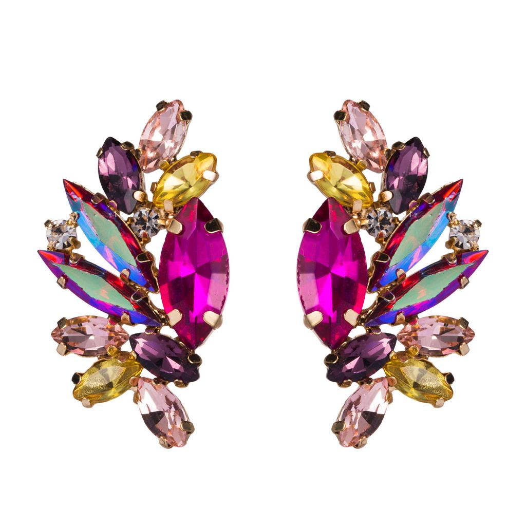 Women's Trendy Simple Feather Earrings with Blue Full Diamond Earrings