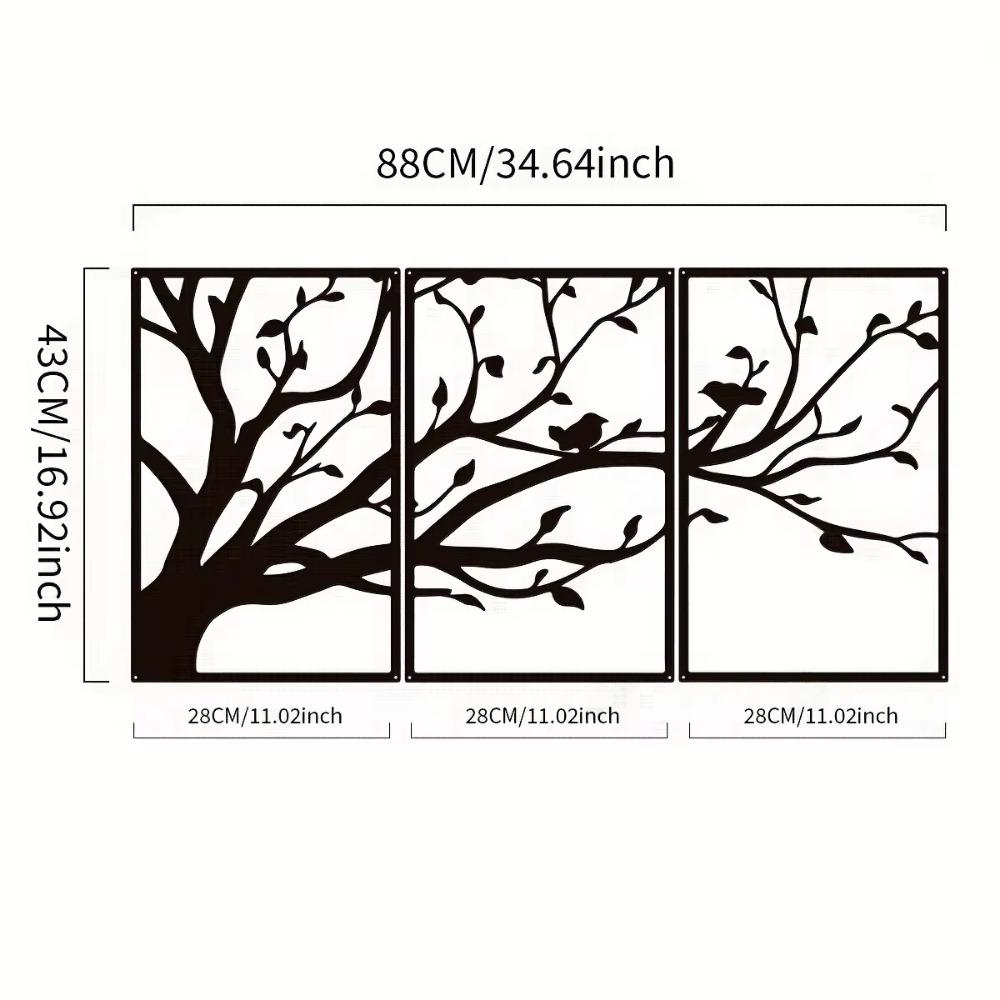 3pcs/set Tree Of Life Metal Wall Art - Branches Decor for Living Room & Office Wall Decoration