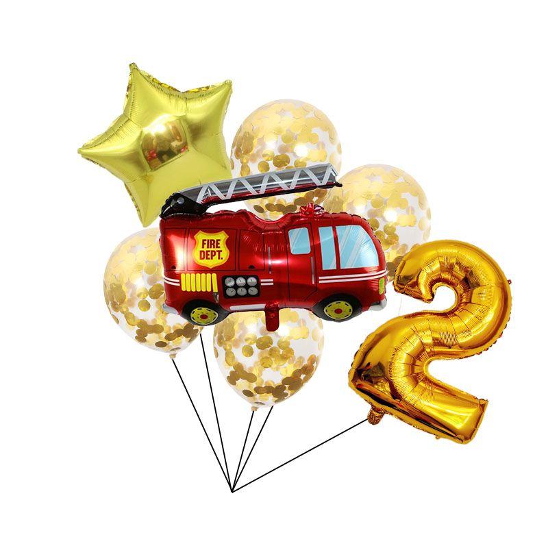 Large-sized Red Fire Engine 32-inch Digital 18-inch Five-pointed Star Fire-themed Children's Birthday Party Decoration