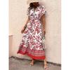 Blue Retro Ethnic Print Vacation Casual Slim Waist Dress Women's Fashion Hot Selling Crossbody Apparel