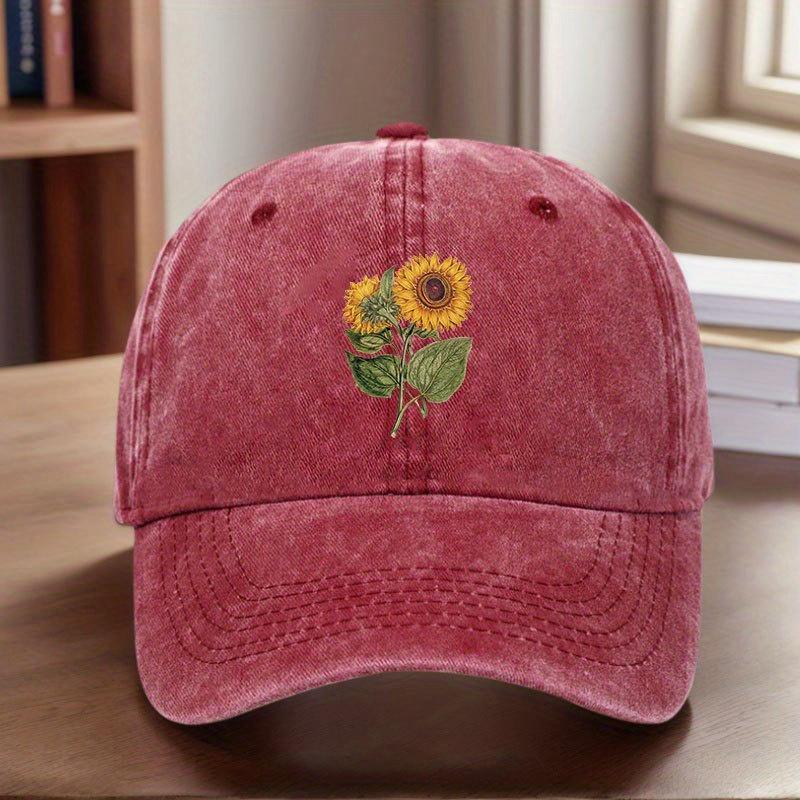 Sunflower Baseball Cap  Distressed Denim Sun Protection Casual Adjustable Adult Hat
