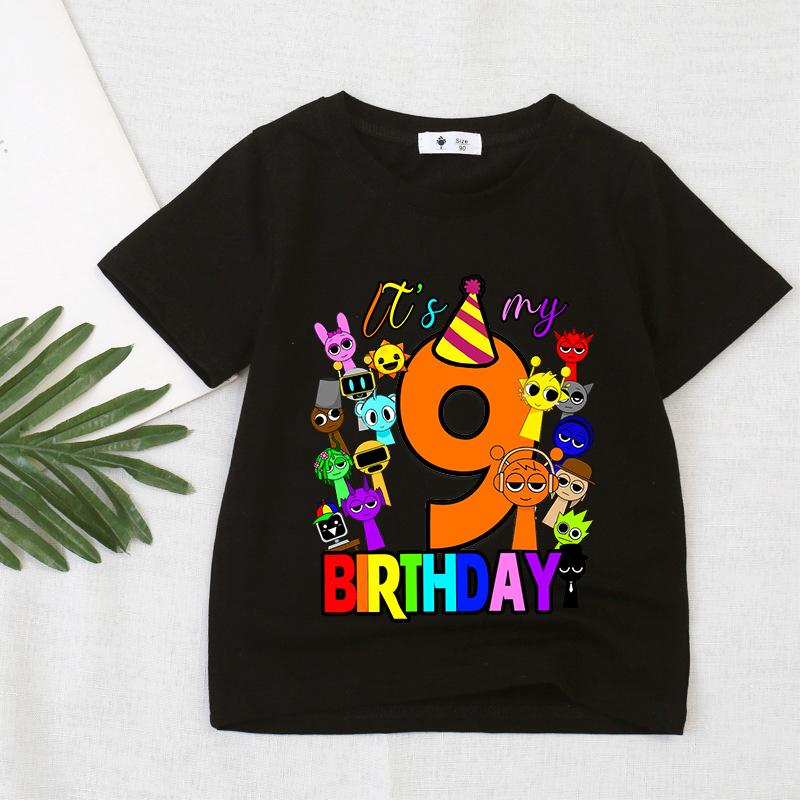 

Ігрова футболка Sprunki з номером на день народження для дівчинки/хлопчика, футболки з коротким рукавом, літній повсякденний дитячий топ, чорна футболка з мультяшним малюнком, одяг для малюків 100