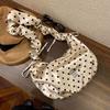 Polka Dot Satin Cloud Hobo Bag With Ruched Strap Shiny Glossy Finish Sweet Cute Style Women Date Trendy Shoulder Crossbody Bag