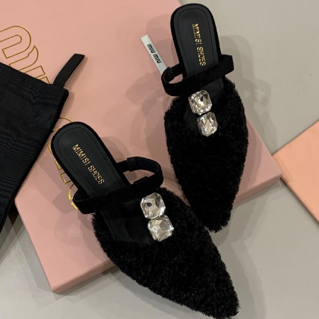 2025 French style with skirt purple bag head drag girl wearing Korean version of fairy style kitten and lazy fluffy slippers woman