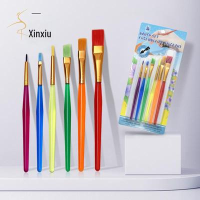 Children's Art Brushes - 6-Pack Colorful Oil Painting Brushes for Kindergarten and Graffiti Art