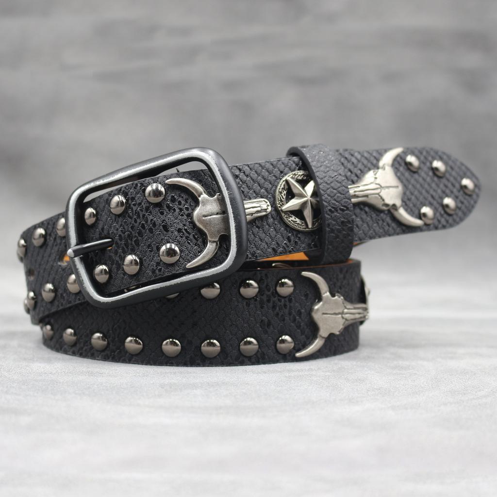 7 Colors Western Bullhead Rivet Belt Punk Men's Belt Women's Snake Pattern Versatile Decorative Belt