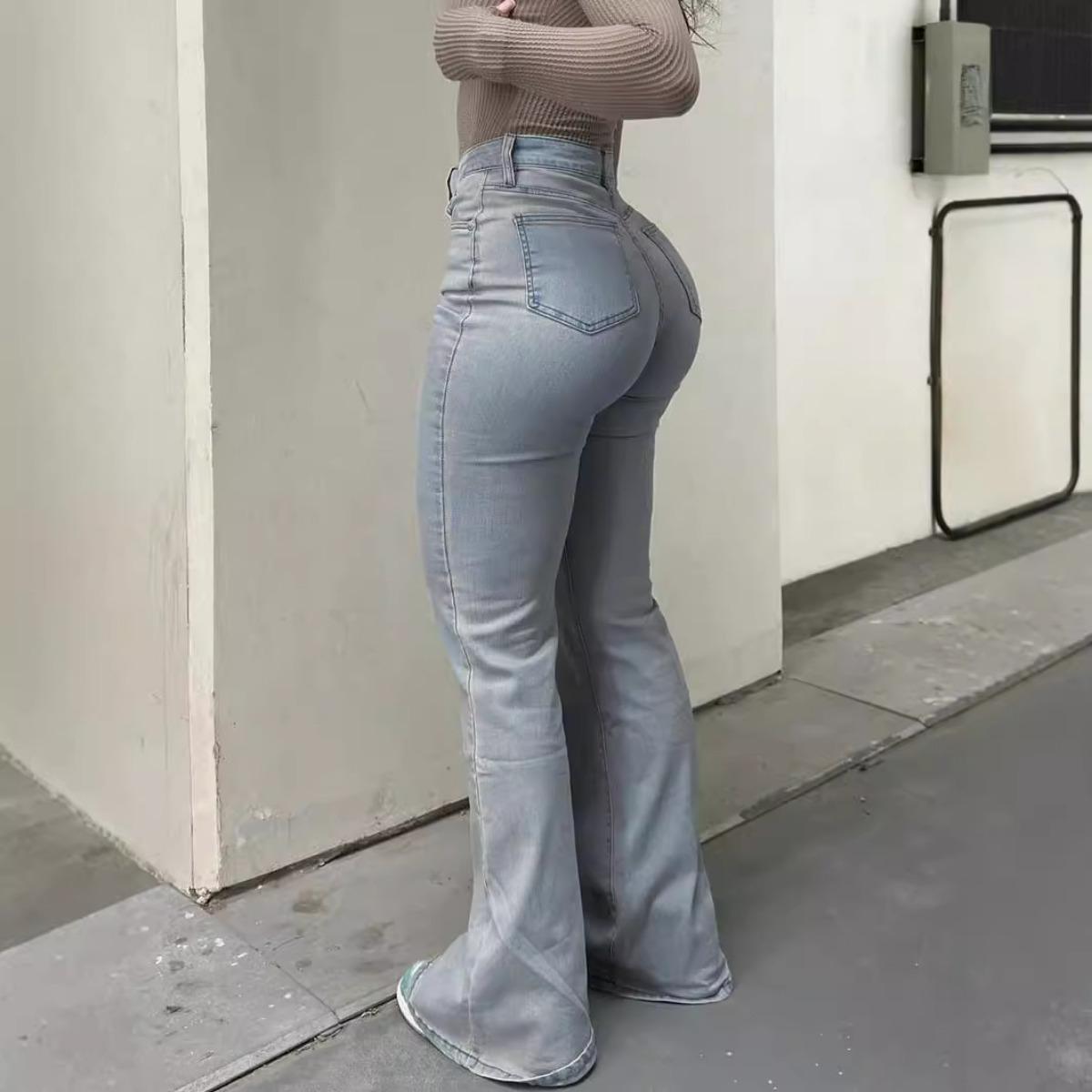 

Вінтажний Модний Тренд Універсальні Y2K Вуличні Джинси Прямого Крою Однотонні з Високою Еластичністю S синій