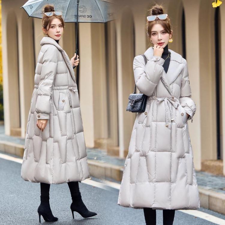 Women's Warm Winter Long Down Jacket Thickened Drawstring 90 White Duck Down Coats Fashion