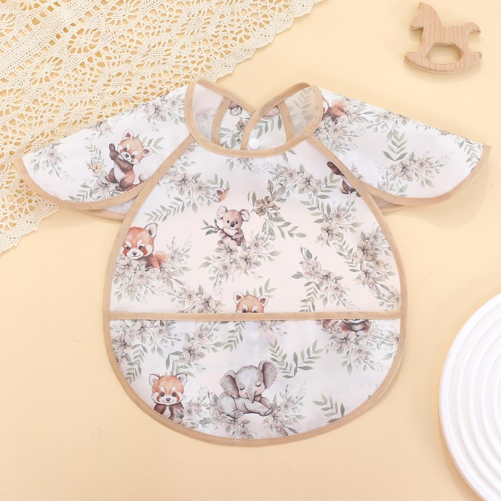 1 Piece Newborn Feeding Bibs Retro European Cute Animal Infant Baby Short Sleeve Burp Cloths Waterproof Washing Baby Bibs