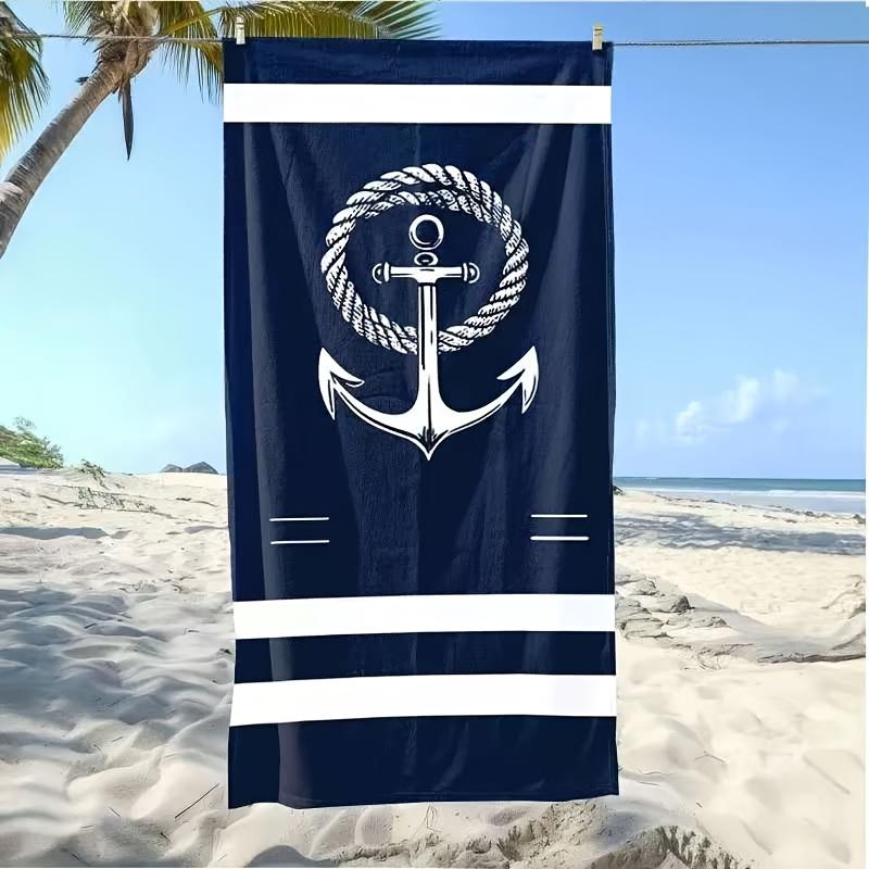 Nautical Anchor Stripe Beach Towel Quick Dry Microfiber Sand Free Absorbent Washable Durable for Camping Pool Travel Summer