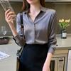 Tops Cute Elegant Luxury Blouses for Women Simulation Silk Shirt Turn Down Collar Solid Color Satin Tops Office Lady Party Plus Size