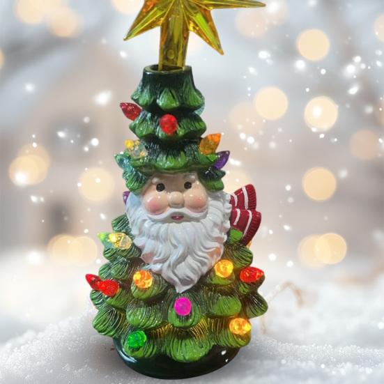 Yousheng Lighted Up Santa Christmas Tree Decor 11Inch Resin Old Man Christmas Tree Light with Multicolored Lights And Star Topper for Holiday Tabletop