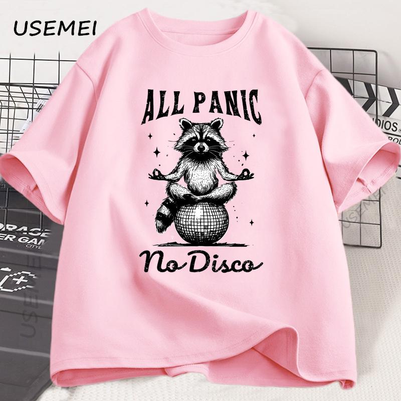 Retro Funny Raccoon All Panic No Disco 90s T Shirt Vintage T-shirt Short Sleeve Tee Summer Oversized Clothes Harajuku Tops