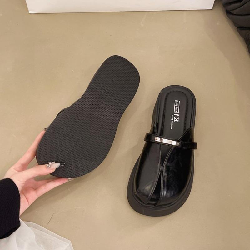 

Fashion Trifle Platform Heightened Baotou Mary Jane Semi-slippers Women s 2025 Summer New Casual Fashion Outward Wear Flip-flops 40 чёрный