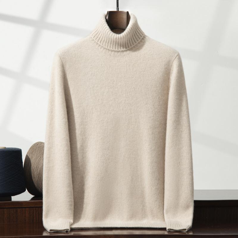 New double-strand thickened round neck cashmere sweater solid color inner sweater bottoming knitted sweater men
