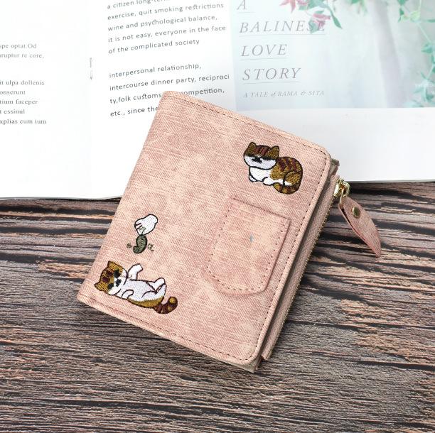 

1pc Cute Cartoon Purse, Cat Pattern Large Capacity Wallet, PU Leather Storage Card Holder рожевий