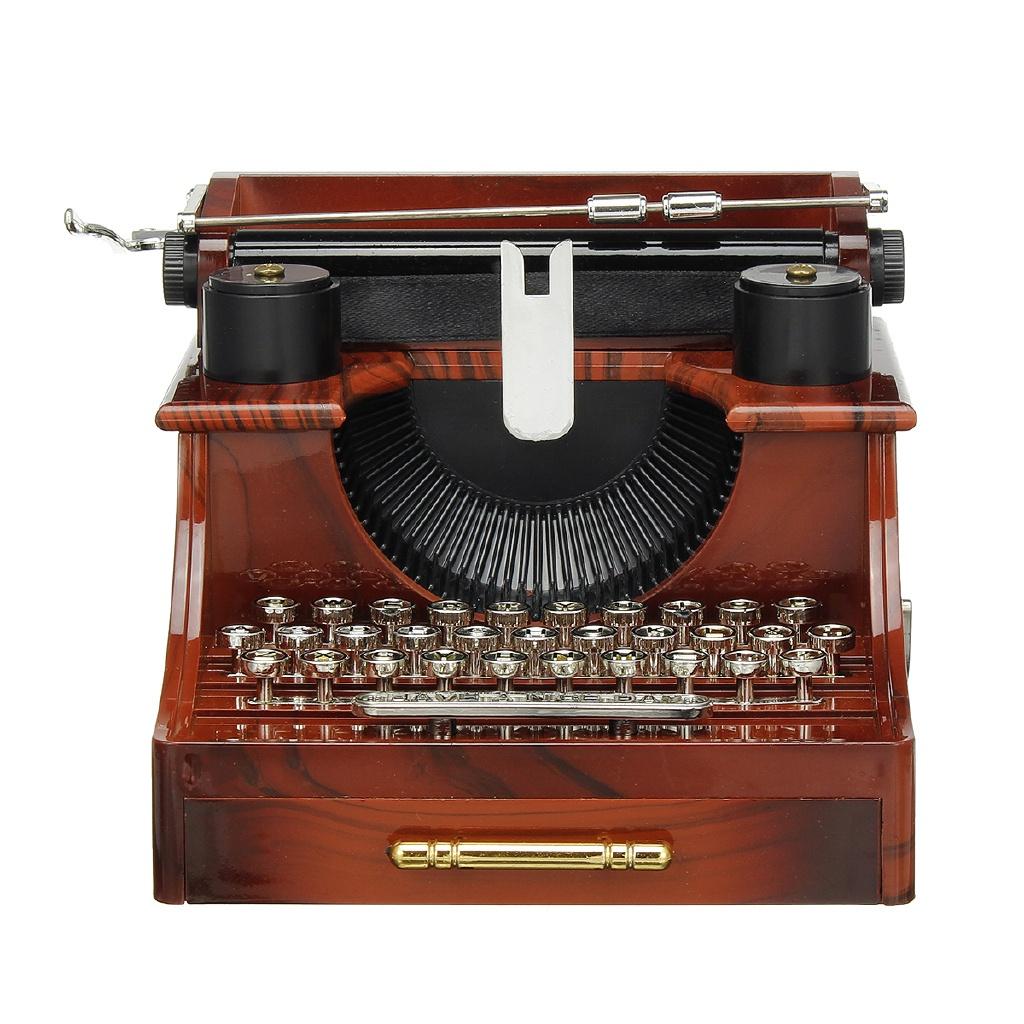 Classic Home Decor Sewing Machine Phonograph Jewelry Music Box Retro Typewriter Rotating Music Box
