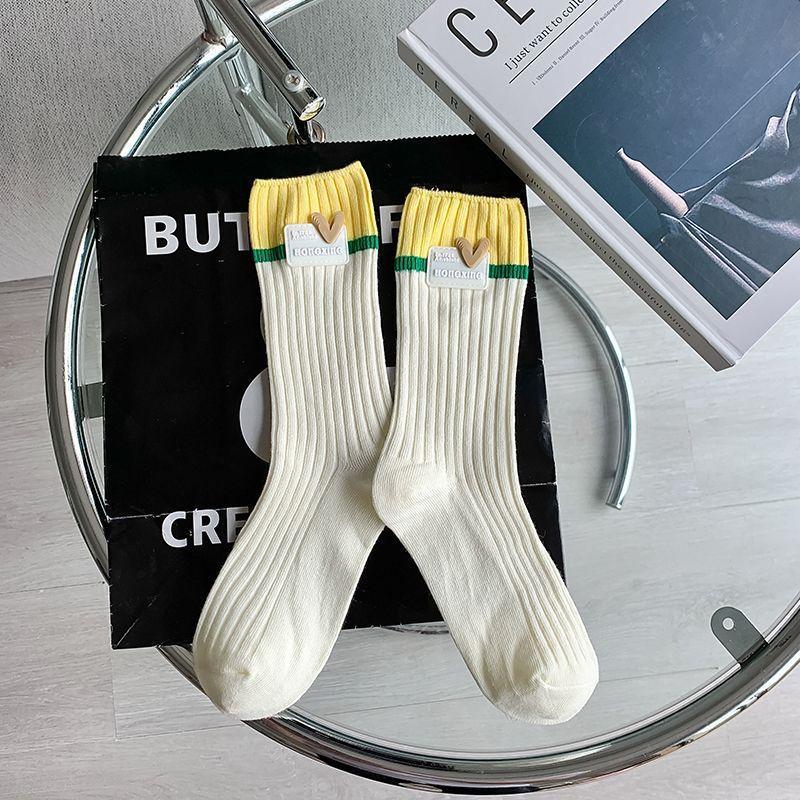 

Women s Mid-calf Socks Dopamine Outfit School Style Trendy Two-tone Mid-calf Accessories Trendy Socks 1 pair білий
