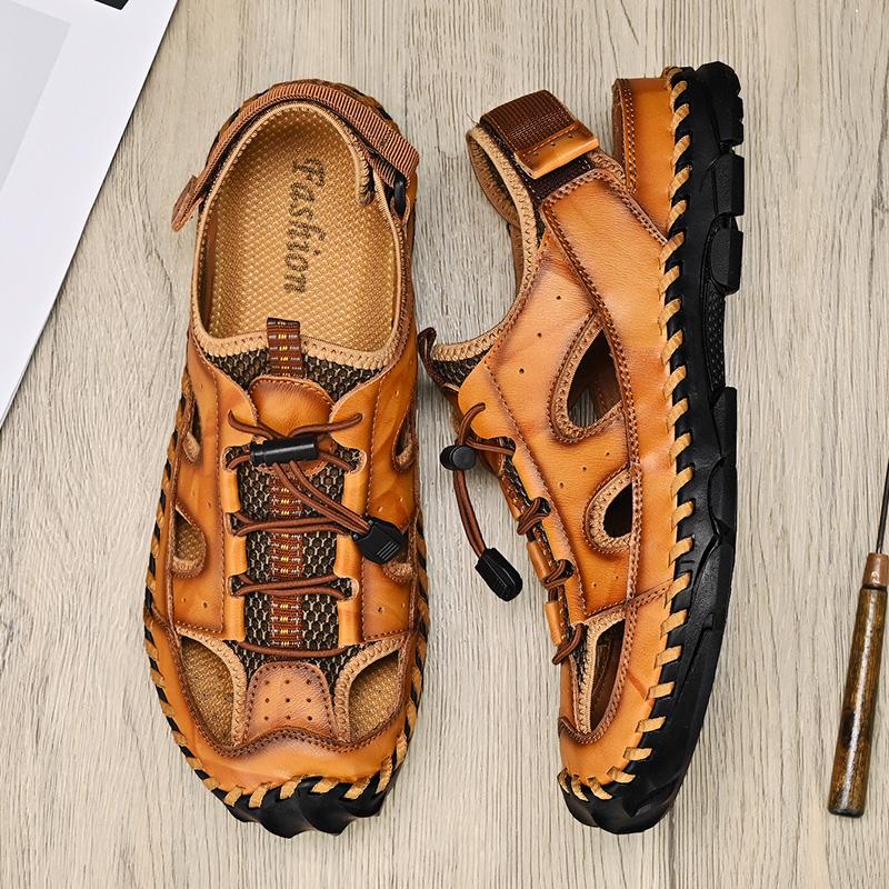 Sommer Herren Ledersandalen Herren Sandalen mit geschlossenen Zehen Atmungsaktive lässige Sneaker Sandalen für Herren Herrensandalen