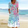 Women's Retro Printed Skirt Short Sleeve Skirt Round Neck Dress Summer Dress