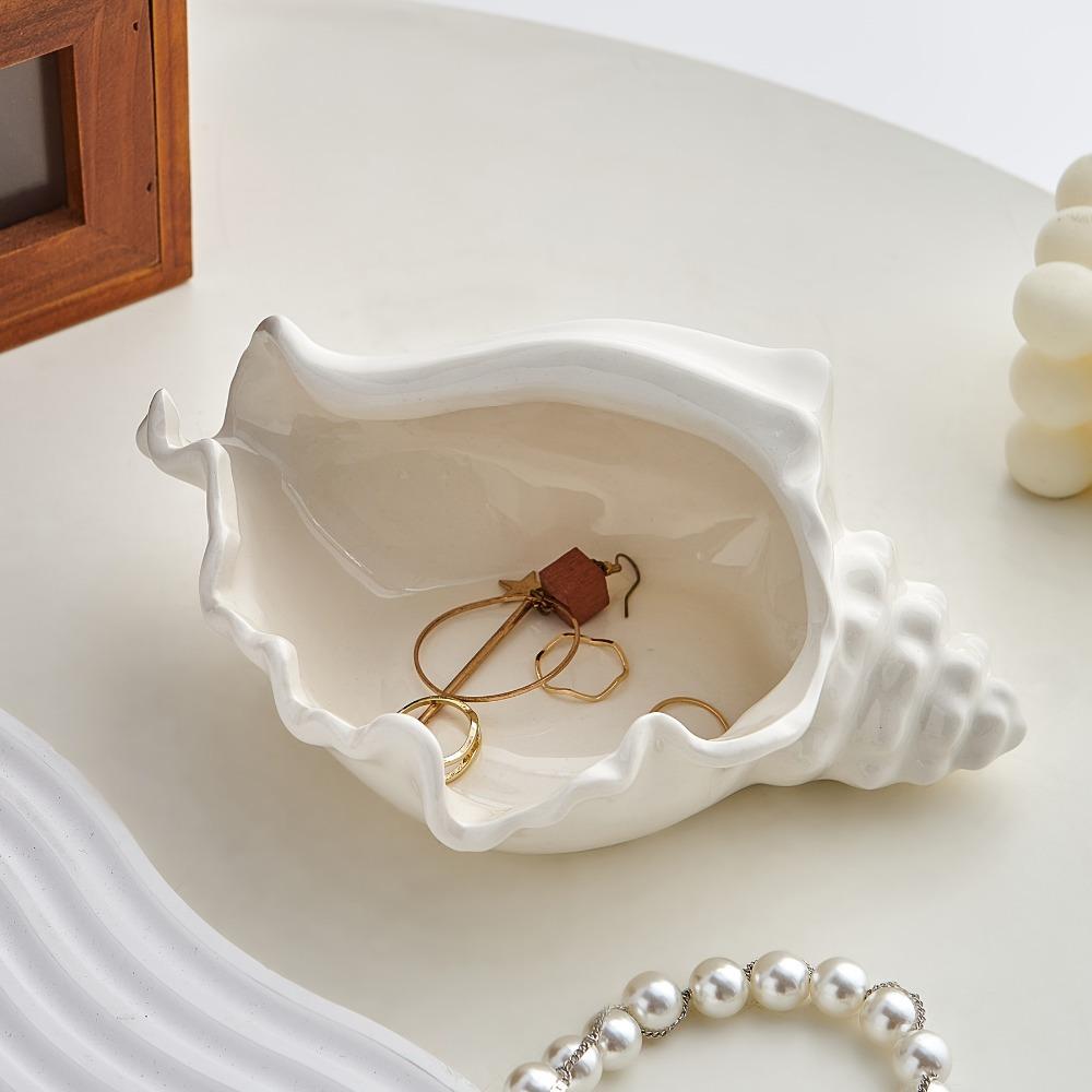Ceramic Seashell Jewelry Tray Ins Style Decorative Storage Dish for Home Desktop Organizer
