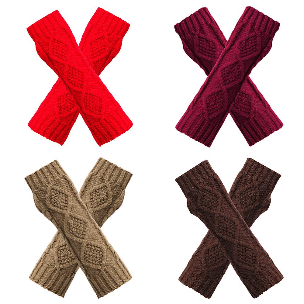 Retro Diamond Knit Wool Fingerless Gloves: Warm Half-Finger Wrist & Arm Warmers