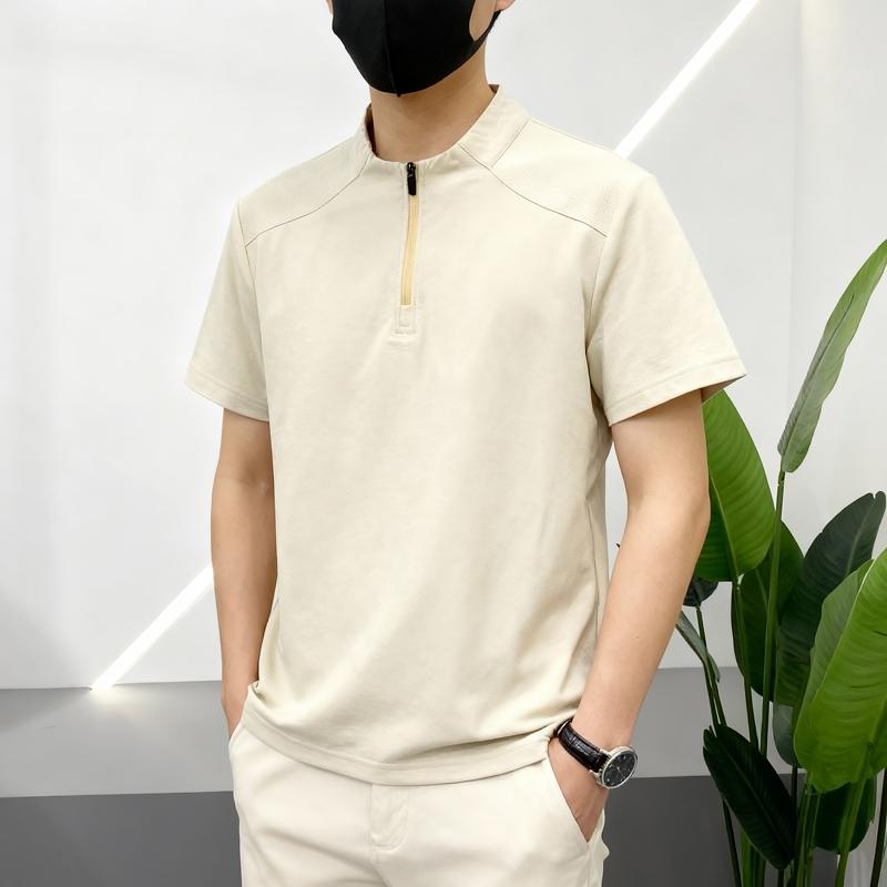 Men's Half Zip Short Sleeve Polo - Casual Stand Collar T-Shirt