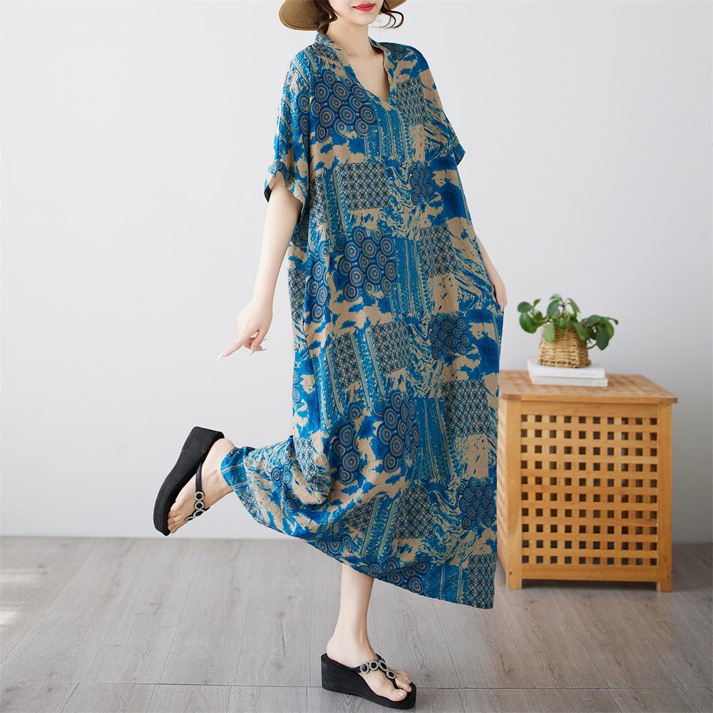 DIMANAF 2025 Sommer Übergröße Kleid Basic Damen Lässig Locker Vintage Neu Lang Übergroß Blumenkleid Maxi