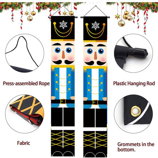 1 Paar Nussknacker Soldat Banner Weihnachten Veranda Schild Türhänger Frohe Weihnachten Banner für Weihnachts-Heimdekoration