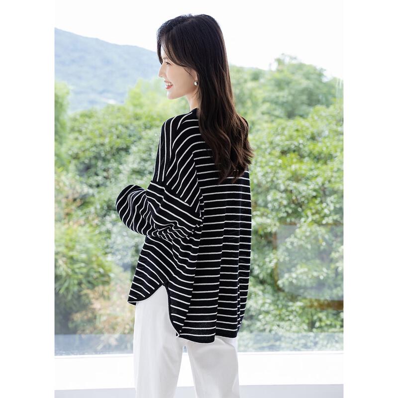 Mokana Women's Loose Fit Striped Long-Sleeve Knit Top
