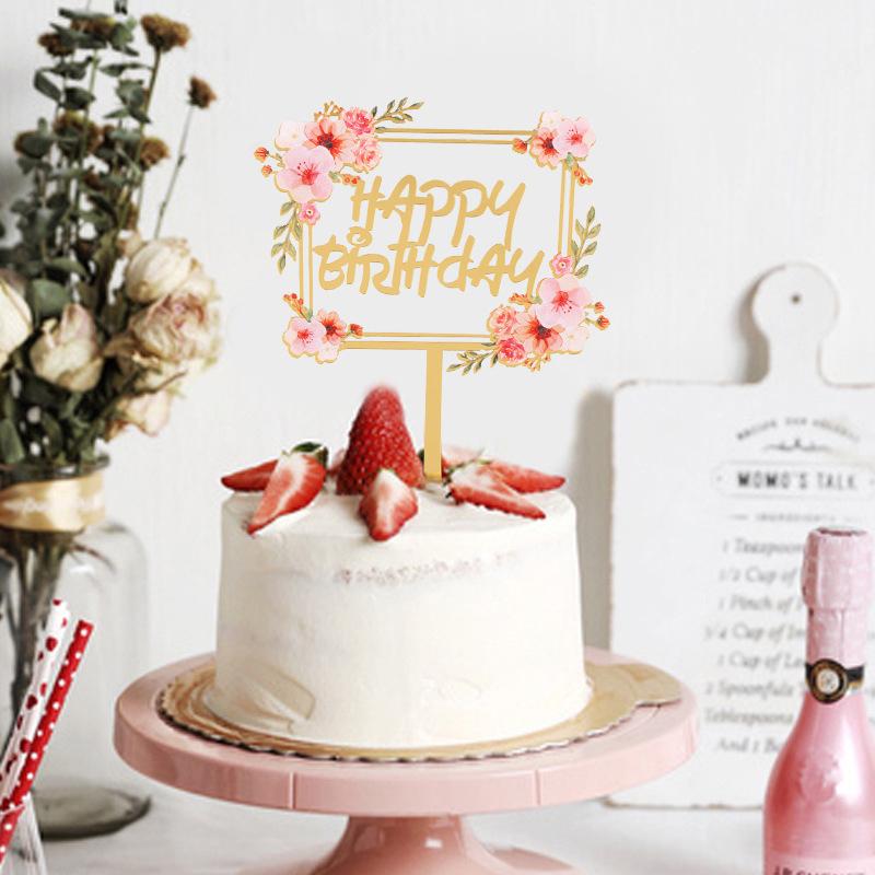 Rose Gold Birthday Party Cake Decorating Tools Happy Birthday Girl Boy Acrylic Cake Topper Baby Shower Dessert Accessories Tools