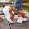 Damen Sommer Sandalen Keilabsatz Unifarben - Bequemes Atmungsaktives Obermaterial, Plateau-Keilabsatz mit Offener Zehenpartie, Stilvolle Sport-Casual Sandalen