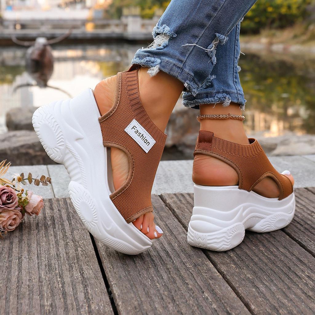 Damen Sommer Sandalen Keilabsatz Unifarben - Bequemes Atmungsaktives Obermaterial, Plateau-Keilabsatz mit Offener Zehenpartie, Stilvolle Sport-Casual Sandalen