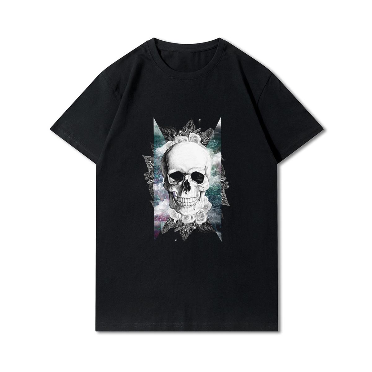 

Футболка унисекс из хлопка Harajuku размера плюс 30, футболка с принтом черепа, повседневные топы с круглым вырезом 4XL