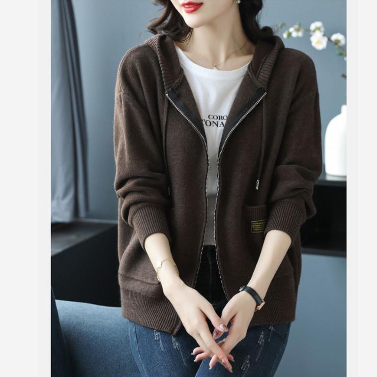 Women Loose Knit Hooded Sweater Coat Spring Autumn Oversize Cardigan