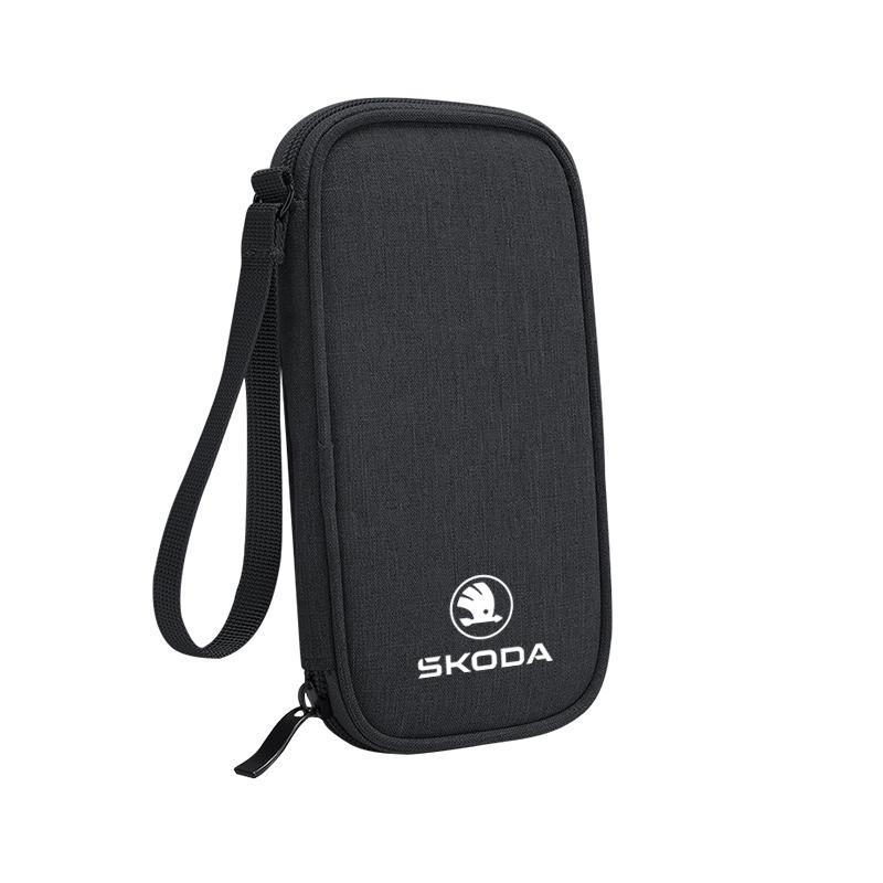 CWWR6 Car Cable Drive Earphone Charger Protable Storage Bag For New Skoda Octavia Kodiaq Fabia Superb Karoq Yeti Rapid Mk3 Vrs Kamiq