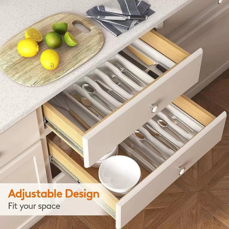 Organizador de cajón extensible para cocina, bandeja divisora ajustable para cubiertos y cosméticos