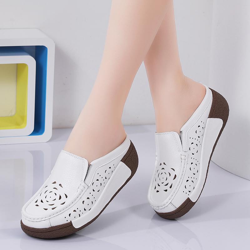 Women's Outdoor Half Slippers Women Wedge Hollowed Slippers Vintage Anti-slip Female Platform Retro Shoes Ladies Casual Shoes