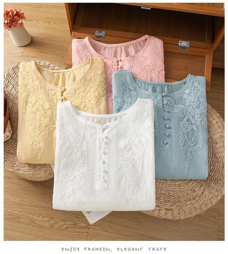 2026 Artistic Summer Embroidered Top: Soft, Breathable, Loose Fit with Ruffle Cuffs