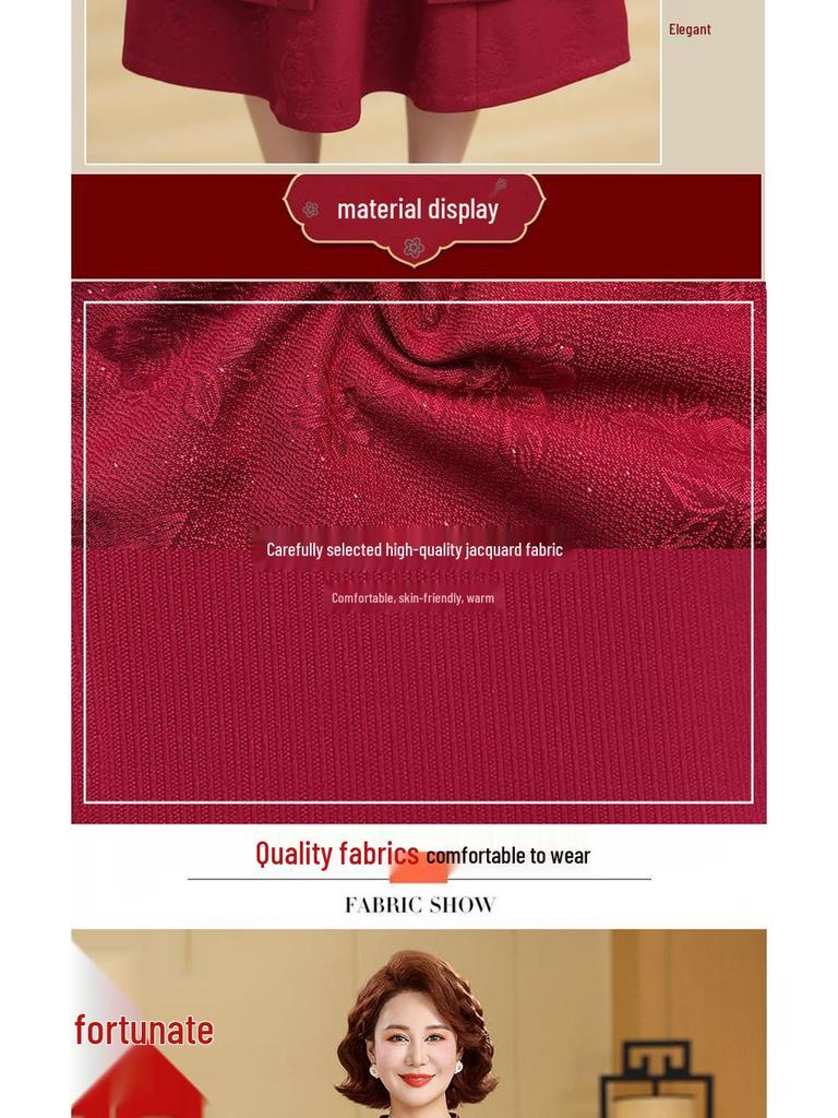 Winter Mother-in-law Wedding Outfit 2025: Velvet-Enhanced Dress Suit for Middle-Aged & Elderly Mothers.