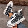 Women's Sports Shoes Casual Platform High-top Canvas Shoes Autumn Chic V Neck Rhineste Sewing Lace-up Girl's Sneakers Fashi