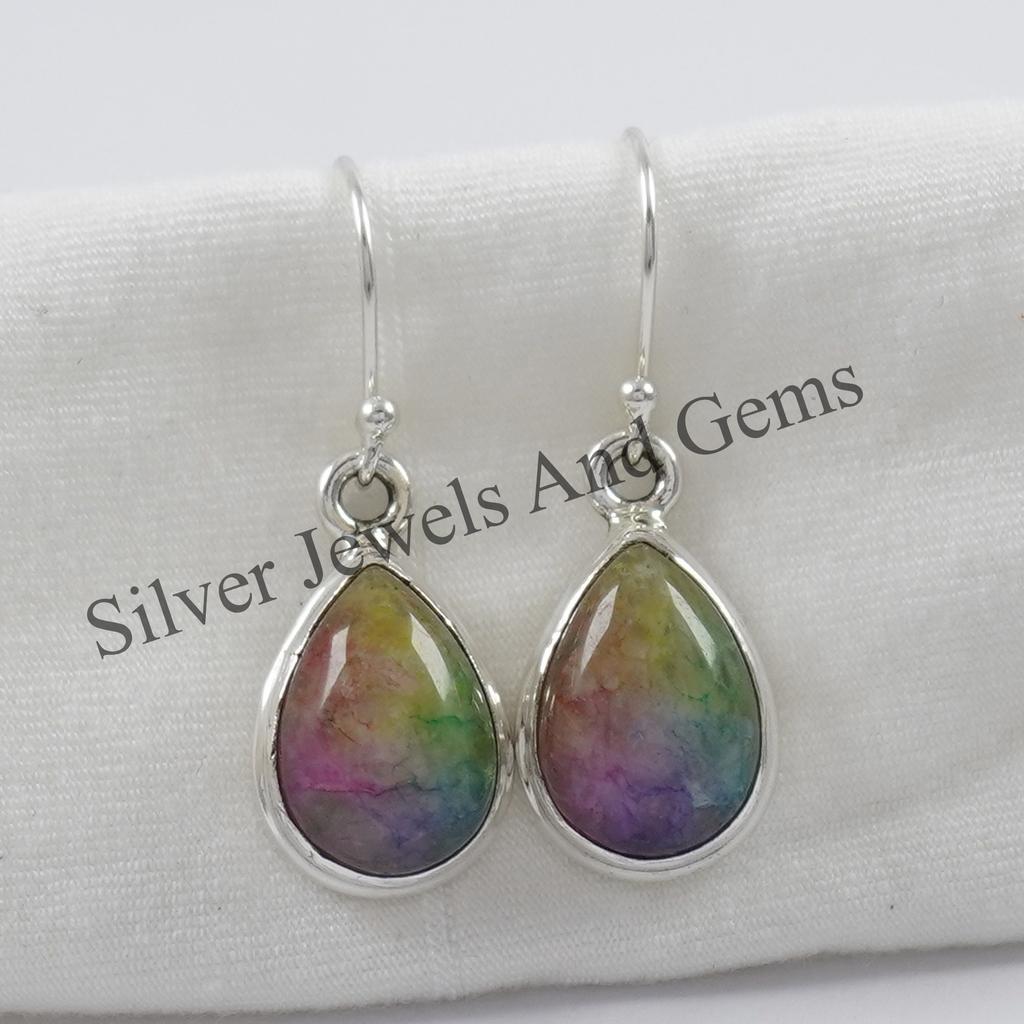 Solar Quartz Earrings, 925 Sterling Silver Earrings, Teardrop Quartz Earrings, Rainbow Gemstone Earring, Wedding Earring, Handmade Earrings