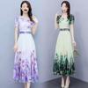 Women's Short-Sleeve Elegant Floral Chiffon Dress, Summer 2026, Round Neck, Tall Slimming Fit, Wide Hem Long Skirt