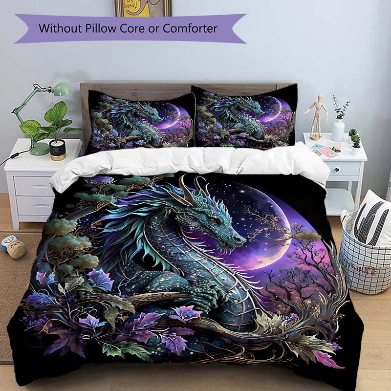 

3pcs Enchanted Moonlit Serpent Print Cover Set Ultra Soft, Breathable, Comfortable Bedding with Stylish Design for Bedroom and Guest Room Decor 135x200cm